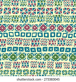 Vector seamless pattern with hand drawn abstract elements stylized in african ethnic way.