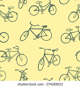 Vector seamless pattern with hand drawn bicycles. Perfect for prints and backgrounds.