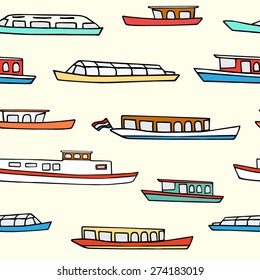 Vector seamless pattern with hand drawn city boats. Cute design elements, perfect for backgrounds and prints.