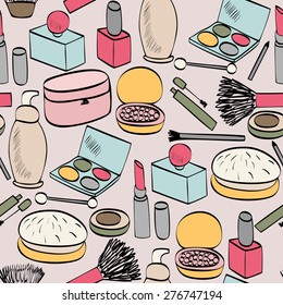 vector seamless pattern with hand drawn cosmetics