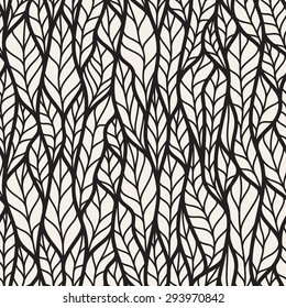 Vector seamless pattern. Hand drawn monochrome loops. Creative abstract background. Modern texture with stylized leaves.