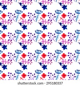 Vector seamless pattern from hand drawn watercolor  flowers and leaves. Design element for summer wedding, spring congratulation card. Perfect floral pattern for phone cases and eco bags.