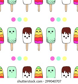 vector seamless pattern with hand drawn kawaii ice cream