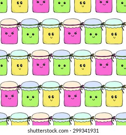 vector seamless pattern with hand drawn kawaii jam