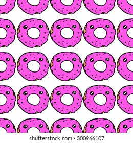 vector seamless pattern with hand drawn kawaii donut