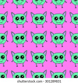 vector seamless pattern with hand drawn monsters