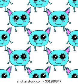 vector seamless pattern with hand drawn monsters