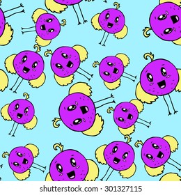 vector seamless pattern with hand drawn birds