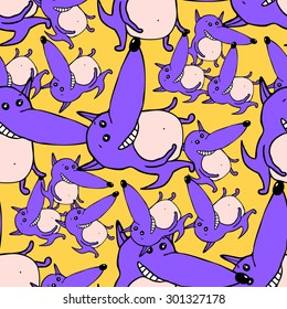 vector seamless pattern with hand drawn wolf