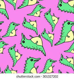 vector seamless pattern with hand drawn crocodiles
