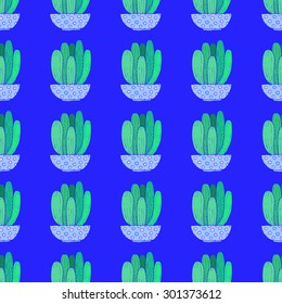 vector seamless pattern with hand drawn cactus