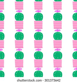 vector seamless pattern with hand drawn cactus