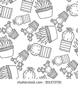 vector seamless pattern with hand drawn cactus