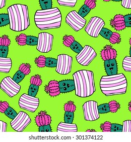 vector seamless pattern with hand drawn cactus