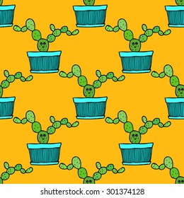 vector seamless pattern with hand drawn cactus