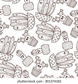 vector seamless pattern with hand drawn cactus