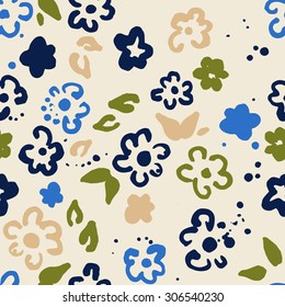 Vector Seamless Pattern with Hand Drawn Flowers and Dots