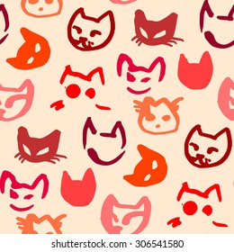 Vector Seamless Pattern with Hand Drawn Silhouette of Cat