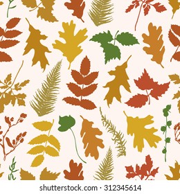 Vector seamless pattern with hand drawn branches of wild plants. Beautiful autumn design elements, warm vintage colors. Perfect for prints and patterns.