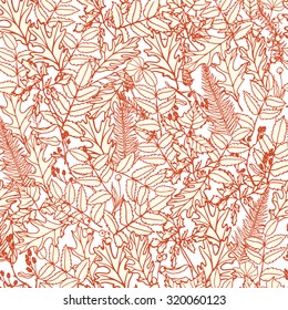 Vector seamless pattern with hand drawn leaves and fruits. Beautiful design elements, vintage colors. Perfect for prints and patterns.