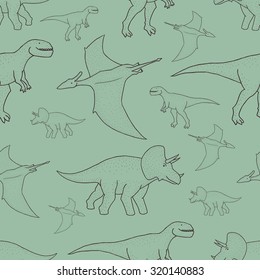 Vector seamless pattern with hand drawn dinosaurs