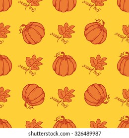 Vector seamless pattern of hand drawn Pumpkins. Background for use in design, cards and wallpapers.