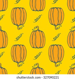 Vector seamless pattern of hand drawn Pumpkins. Background for use in design, cards and wallpapers.
