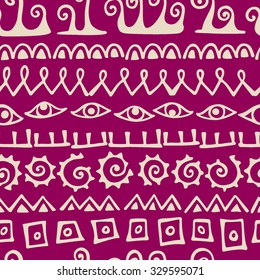 Vector seamless pattern with hand drawn elements  made in cave drawings style. Beautiful design elements. 