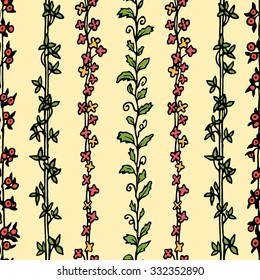 Vector seamless pattern with hand drawn vertical floral branches. Beautiful design elements, vintage colors. Perfect for prints and patterns.