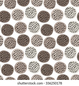 Vector seamless pattern. Hand drawn cute texture. Stylish pastel circles with small dotted doodles. Modern graphic design. Hipster creative tileable print.