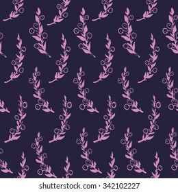 Vector seamless pattern with hand drawn branches with leaves and berries. Romantic floral design.