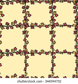 Vector seamless pattern with hand drawn crossing floral branches. Beautiful design elements, vintage colors. Perfect for prints and patterns.