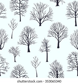 Vector seamless pattern with hand drawn winter trees. Beautiful design elements, perfect for prints and patterns.