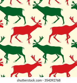 Vector seamless pattern with hand drawn reindeers. Beautiful design elements, perfect for prints and patterns.