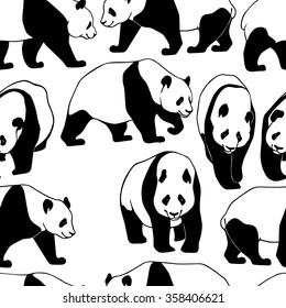 Vector seamless pattern with hand drawn pandas. Cute characters, beautiful design elements, perfect for prints and patterns.