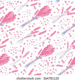 Vector seamless pattern with hand drawn lavender illustration. Vintage background with pink lavender flowers sketch. Used for fabric, paper and other printing and web projects