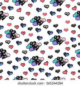 Vector seamless pattern of hand drawn heart on white background. Vector sketch of hand drawn heart. Sign of love