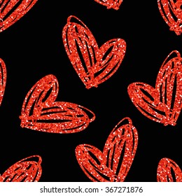 Vector seamless pattern with hand drawn glitter hearts. Design element for valentines day, save the date, wedding stationary and other users.