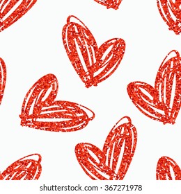 Vector seamless pattern with hand drawn glitter hearts. Design element for valentines day, save the date, wedding stationary and other users.