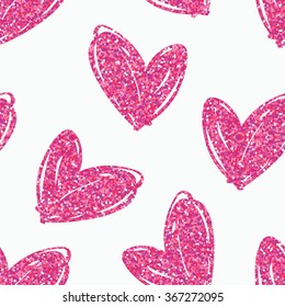 Vector seamless pattern with hand drawn glitter hearts. Design element for valentines day, save the date, wedding stationary and other users.