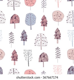 vector seamless pattern with hand drawn trees
