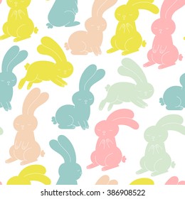 Vector seamless pattern of hand drawn colorful rabbits.