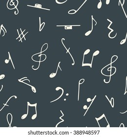 Vector seamless pattern with hand drawn musical signs. Beautiful design elements, vintage colors.