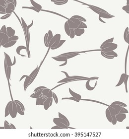 Vector Seamless Pattern. Hand drawn. Vintage. Brown tulips on gray background.