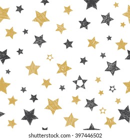 Vector seamless pattern with hand drawn stars. Vector illustration