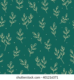 Vector seamless pattern with hand drawn branches of wild plants. Beautiful design elements, vintage colors. Perfect for prints and patterns.