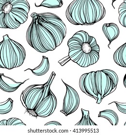 Vector seamless pattern with hand drawn garlic. Beautiful design elements, perfect for prints and patterns.