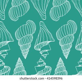 Vector seamless pattern with hand drawn seashells. Beautiful marine design elements, perfect for prints and patterns