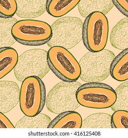 Vector seamless pattern with hand drawn melon