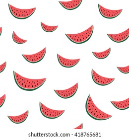 Vector seamless pattern with hand drawn watermelon. Vector background.